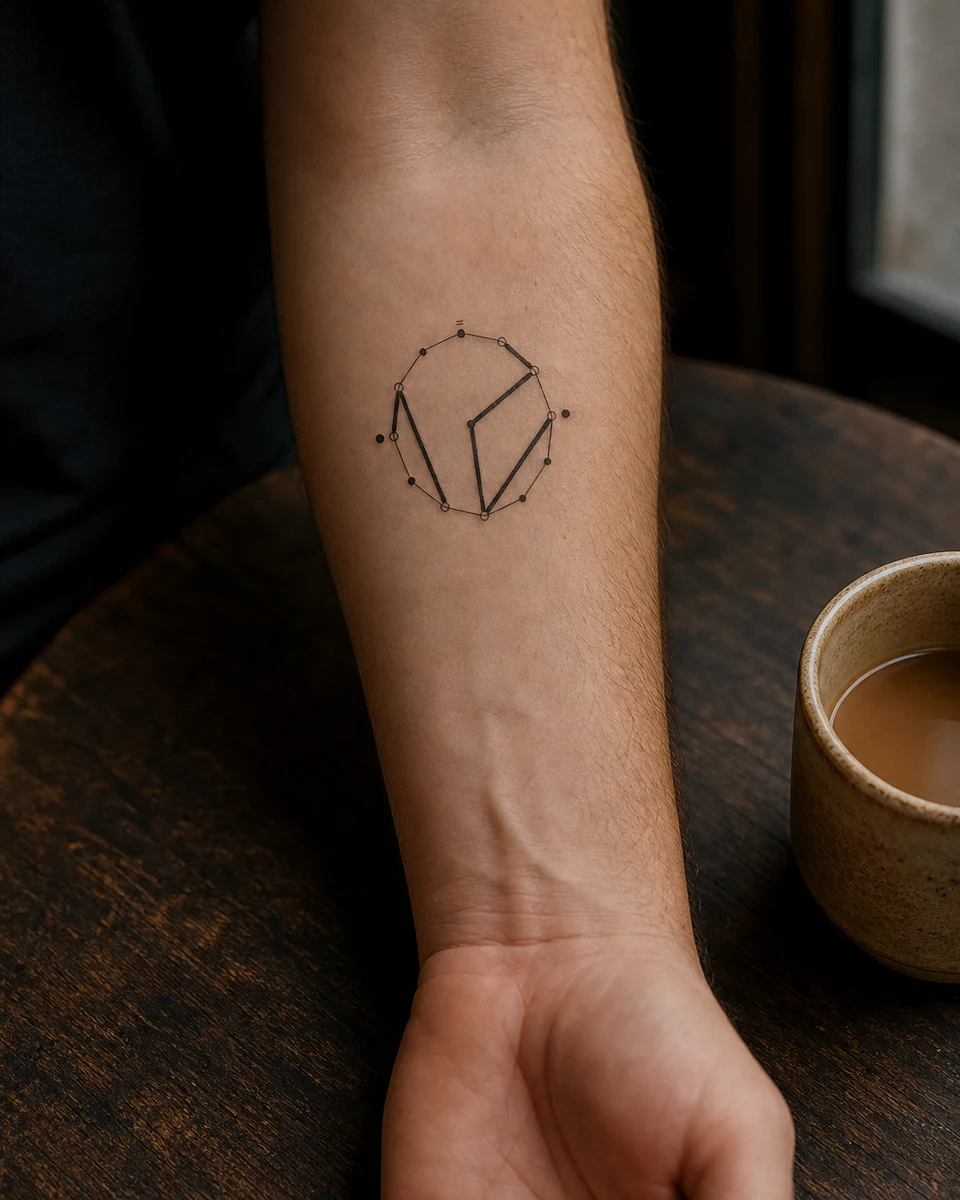 Mockup eines kleinen schwarzen CCS-Tattoos am Unterarm